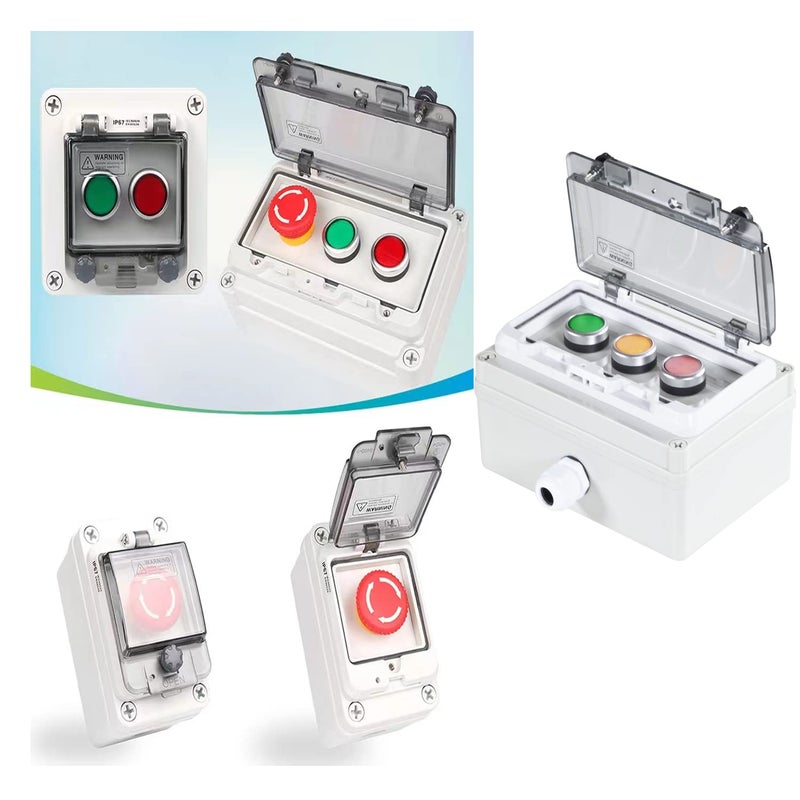 QL-LINRUN Push Button Box Ip67 with Red Green Yellow Momentary Push Button Button with Protective Cover Anti-Misoperation Switch(Ac/Dc 6a-110v/3a-240v/2.5a-380v) - Image 2